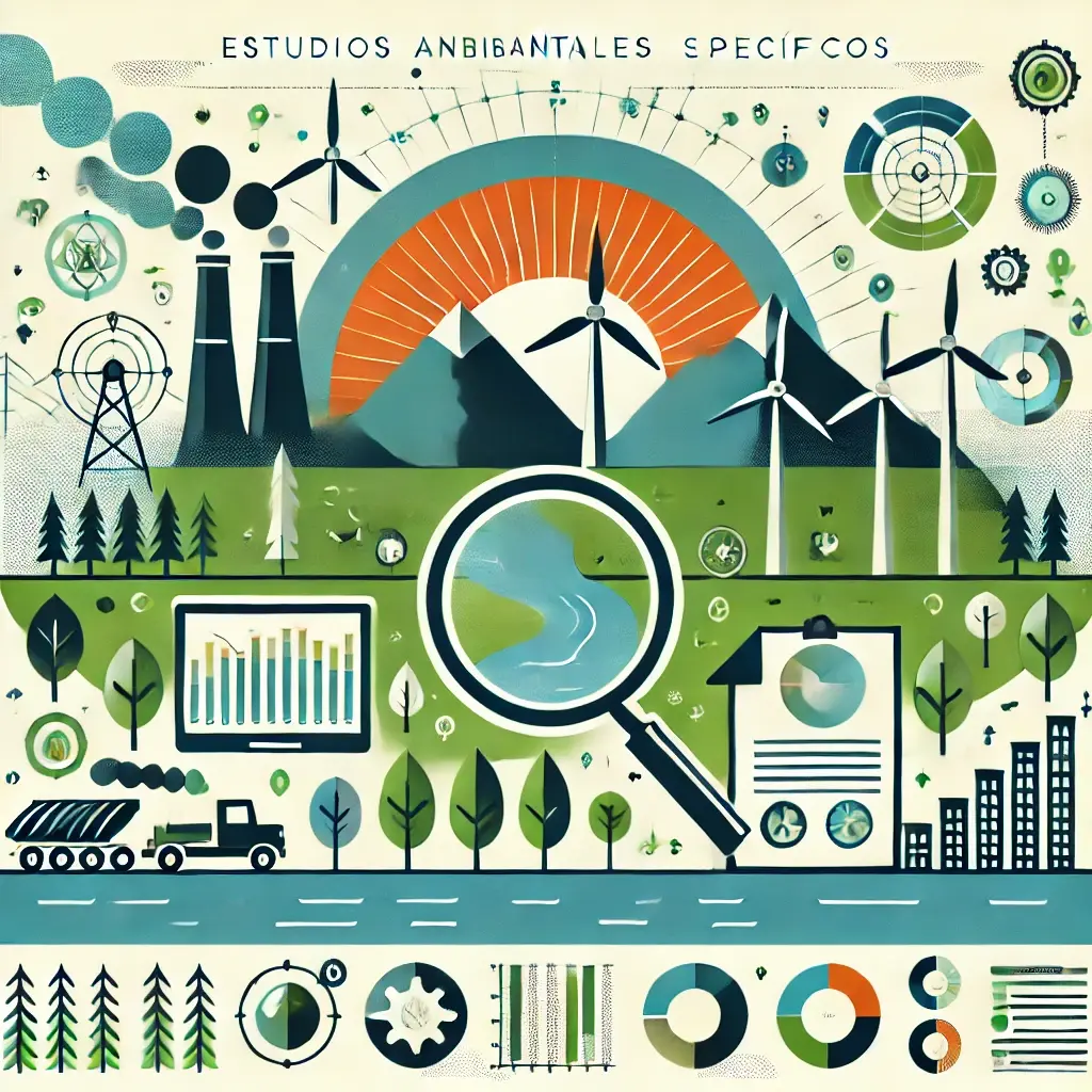 DALL·E 2024-10-10 19.15.16 - An image representing Estudios Ambientales Específicos (Environmental Studies). The image should include elements like a natural landscape with mounta